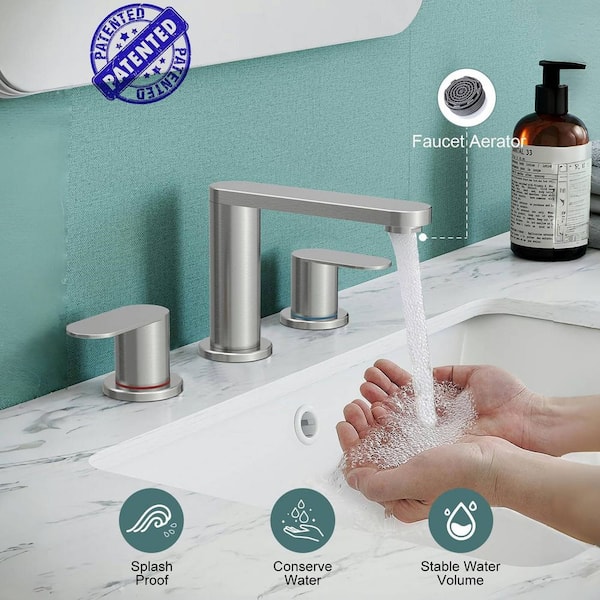 8 in. Waterfall Widespread 2-Handle Bathroom Faucet With Pop-up Drain Assembly in Brushed Nickel