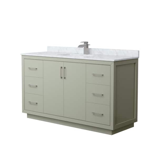 Wyndham Collection Icon 60 in. W x 22 in. D x 35 in. H Single Bath Vanity in Light Green with White Carrara Marble Top