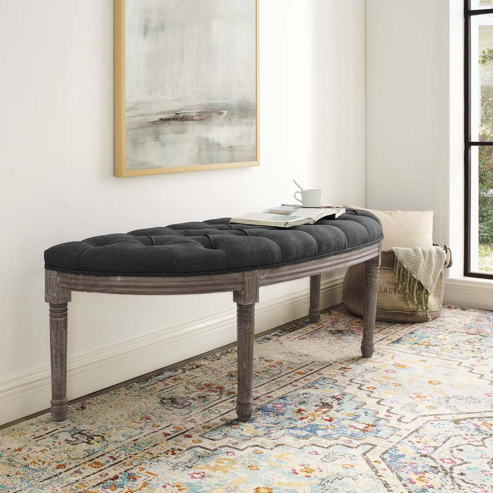 Gray Tufted Semi-Circle Upholstered Bench with Turned Legs