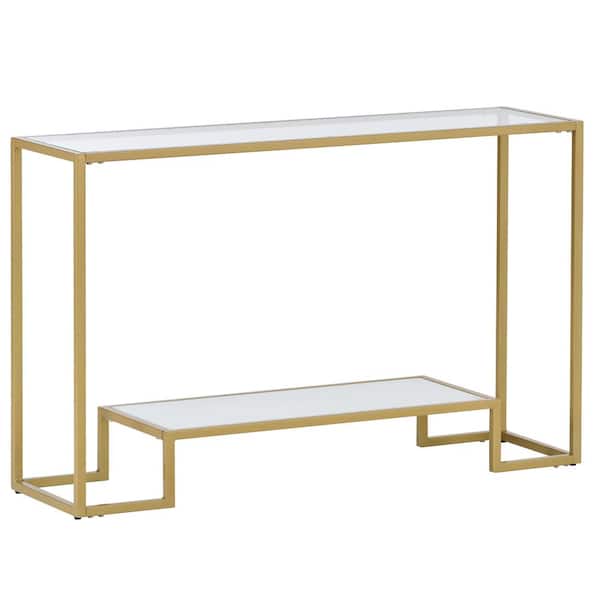 Kahomvis 47.2 in. Gold Metal Frame Retangle Tempered Glass Top Minimalist Design Living Room Side Table with 2-Tier