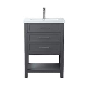 Arlo 24 in. W x 18 in. D x 34 in. H Bath Vanity in Dark Gray with White Ceramic Top