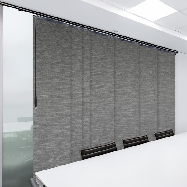 EMOH Heather 110 in. - 153 in. W x 116 in. L Adjustable 7- Panel Black Single Rail Panel Track with 23.5 in. Slates