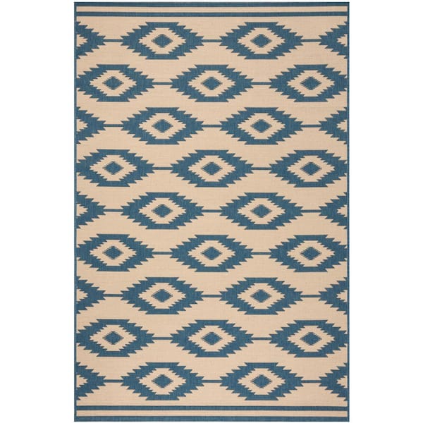SAFAVIEH Beach House Blue/Creme Doormat 2 ft. x 4 ft. Southwestern Aztec Indoor/Outdoor Area Rug