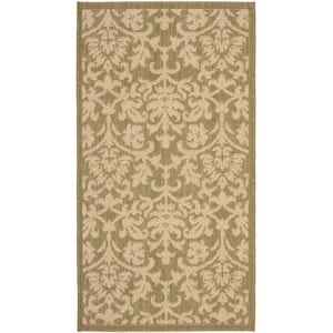Courtyard Olive/Natural 3 ft. x 5 ft. Floral Indoor/Outdoor Patio  Area Rug