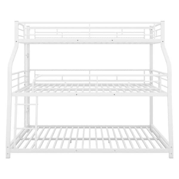 STICKON White Twin XL Over Full XL Over Queen Size Triple Bunk Bed with Ladder