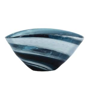 Mayron Glass Bowl with Swirl Design 12 in. x 9 in. x 6.5 in. Blue/White