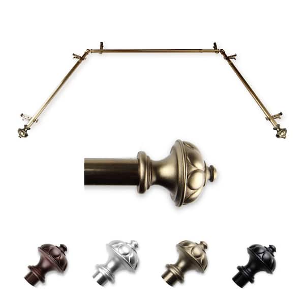 EMOH 13/16" Dia Adjustable 20"-36", 38"-72" Bay Window Curtain Rod with Nicolas Finials in Antique Brass
