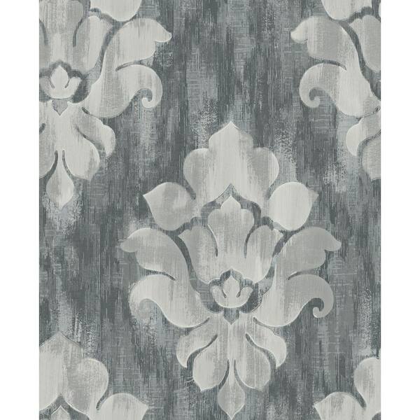 Seabrook Designs Corsica Damask Metallic Light Greige and Charcoal Paper Strippable Roll (Covers 56.05 sq. ft.)