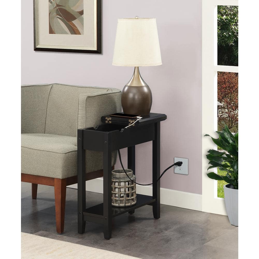 American Heritage Black Flip Top End Table with USB Charging