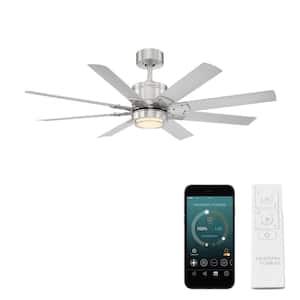 Renegade 52 in. Integrated LED Indoor/Outdoor 8-Blade Smart Brushed Nickel Titanium Ceiling Fan with Remote 3000k