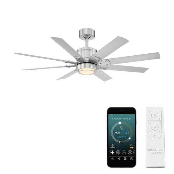 Modern Forms Renegade 52 in. Integrated LED Indoor/Outdoor 8-Blade Smart Brushed Nickel Titanium Ceiling Fan with Remote 3000k