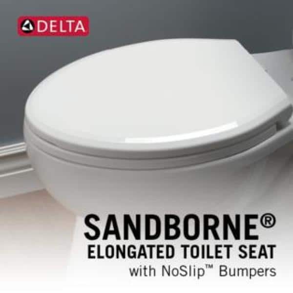 White Elongated Plastic Toilet Seat with NoSlip Bumpers