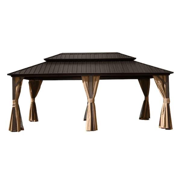 20 ft. W x 12 ft. D Aluminum Hardtop Gazebo with Galvanized Steel Double Roof Curtains and Netting