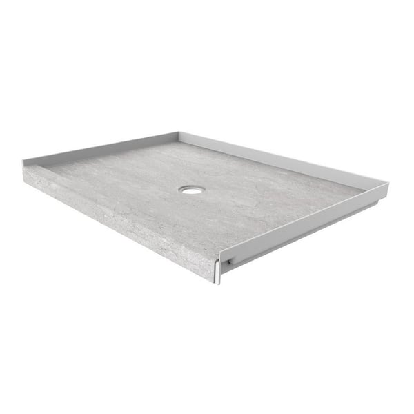 FlexStone 34 in. L x 48 in. W Single Threshold Alcove Shower Pan Base with Center Drain in Tundra