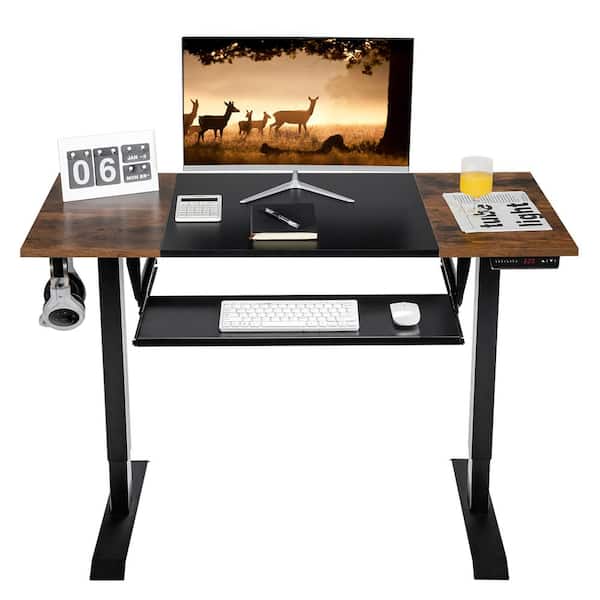 Rectangular Black Electric Wood Sit, Electric Adjustable Height Desk With Keyboard Tray