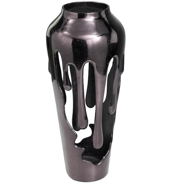 Litton Lane 19 in. Black Drip Aluminum Metal Decorative Vase with Melting Designed Body