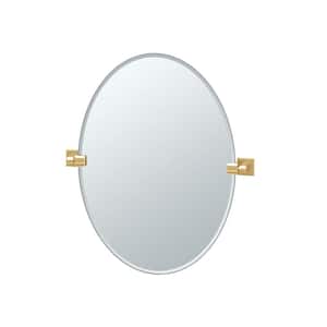 Elevate 24 in. W x 26.5 in. H Frameless Oval Beveled Edge Bathroom Vanity Mirror in Brushed Brass