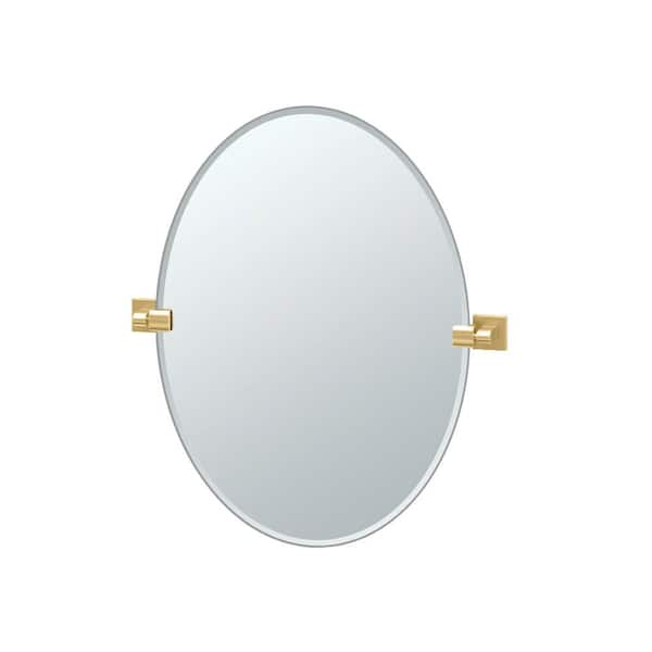 Gatco Elevate 20 in. W x 27 in. H Frameless Oval Beveled Edge Bathroom Vanity Mirror in Brushed