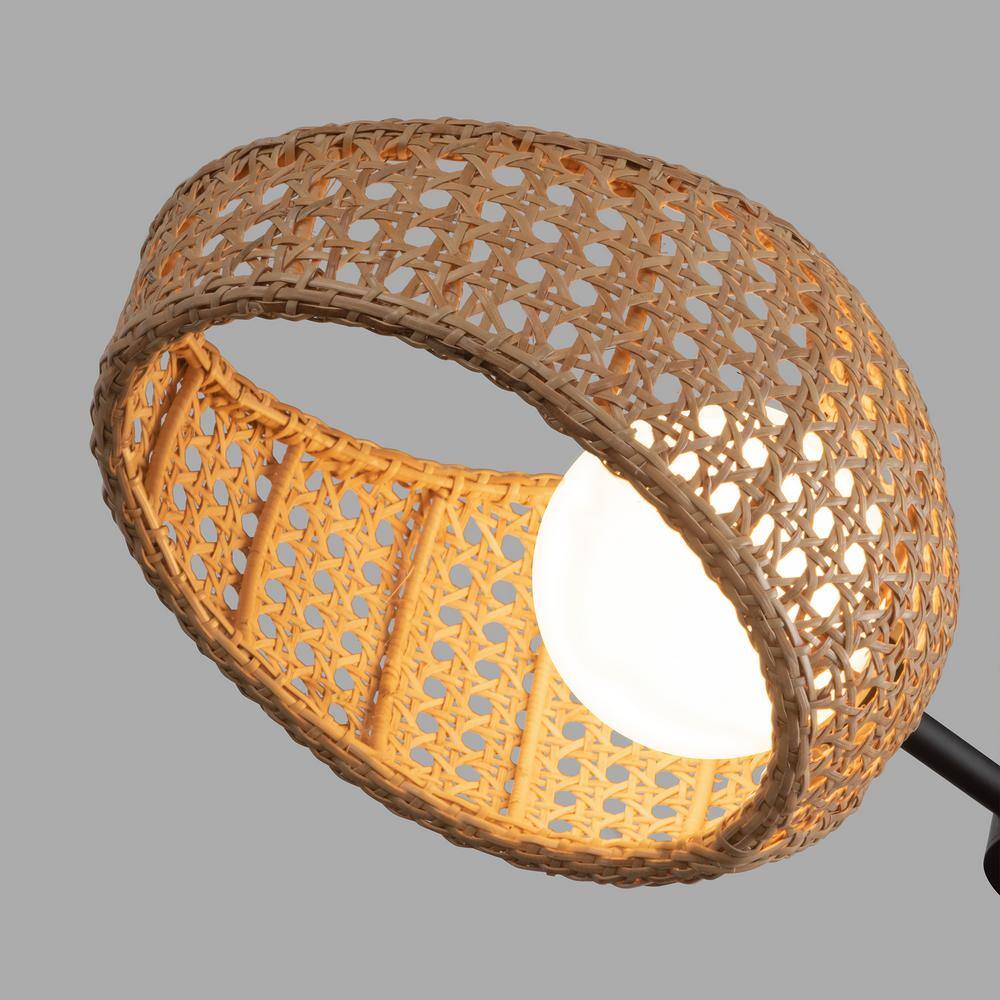 Lanai Matte Black and Rattan LED Chandelier with Opal Glass