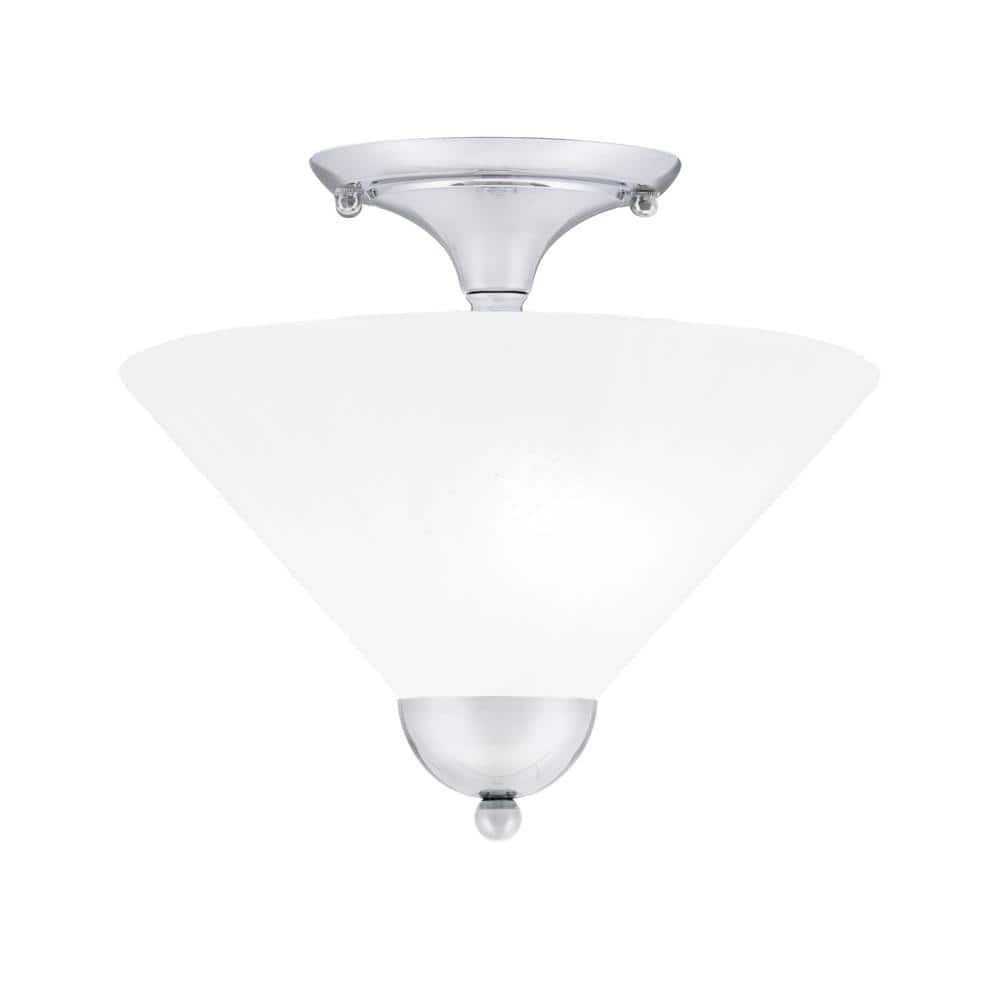 Bristol 12 in. 2-Light Chrome Transitional Semi-Flush Mount with 12 in. Whi