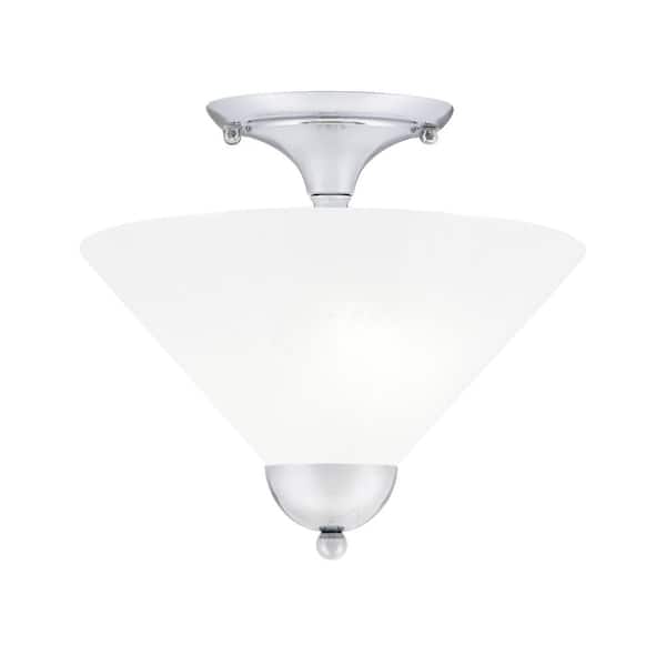 Unbranded Bristol 12 in. 2-Light Chrome Transitional Semi-Flush Mount with 12 in. White Marble Glass Shade, No Bulbs Included