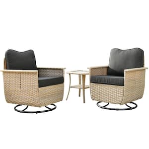 Paradise Cove 3-Piece Wicker Outdoor Rocking Chair Set with Black Cushions