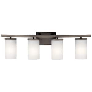Crosby 31 in. 4-Light Olde Bronze Contemporary Bathroom Vanity Light with Satin Etched Opal Glass