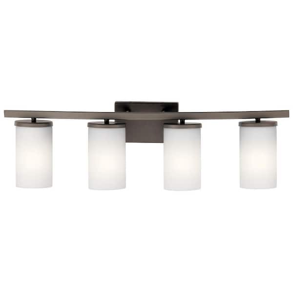 Crosby 31 in. 4-Light Olde Bronze Contemporary Bathroom Vanity Light with Satin Etched Opal Glass