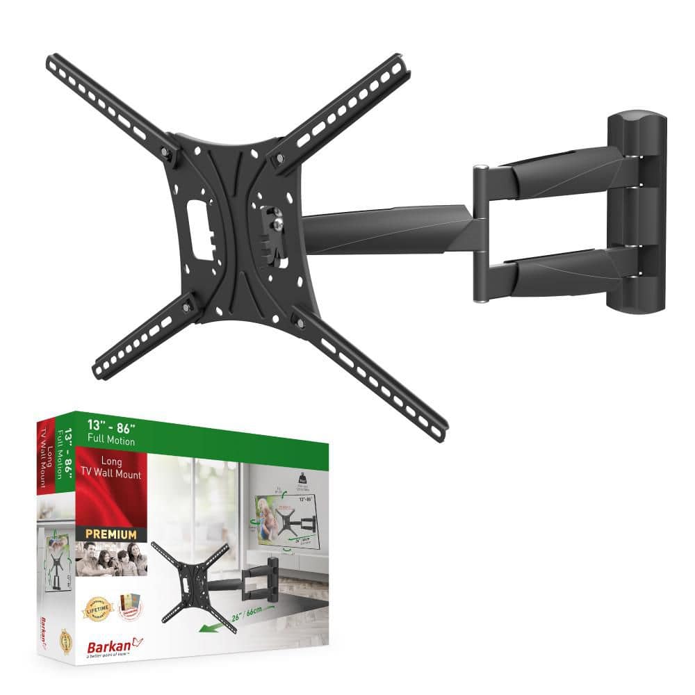 barkan long tv wall mount  13 - 75 inch full motion patented articulating - 4 movement premium flat / curved screen bracket  holds up to 95lbs  extremely extendable  fits led oled lcd