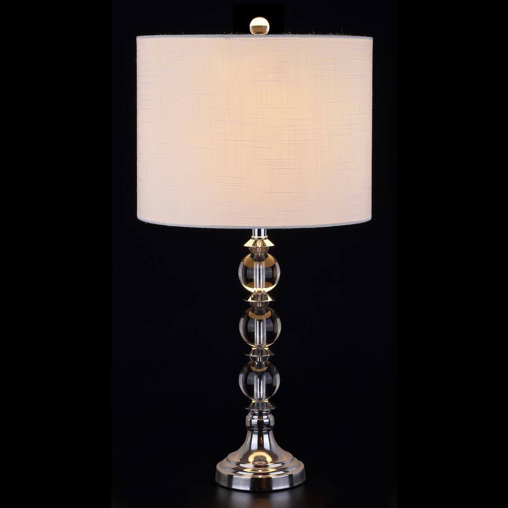 Elegant Clear Crystal 26" LED Table Lamp Set, White Linen Shade