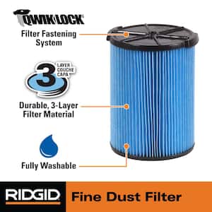 3-Layer Fine Dust Pleated Paper Filter for Most 5 Gallon and Larger RIDGID Wet/Dry Shop Vacuums