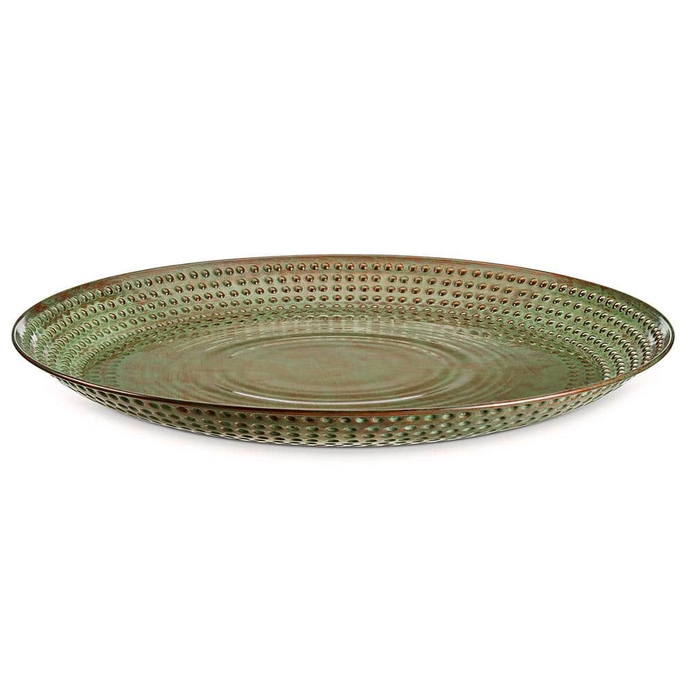 Large 20" Blue Verde Copper Metal Birdbath Basin