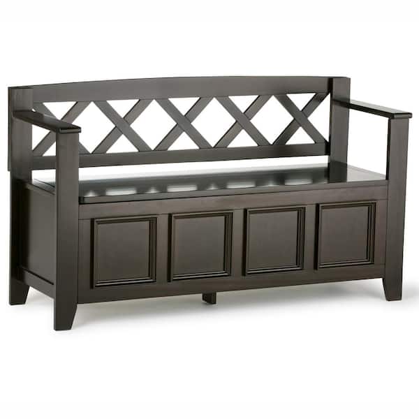 Simpli Home Amherst Solid Wood 48 in. Hickory Brown Wide Transitional Entryway Storage Bench