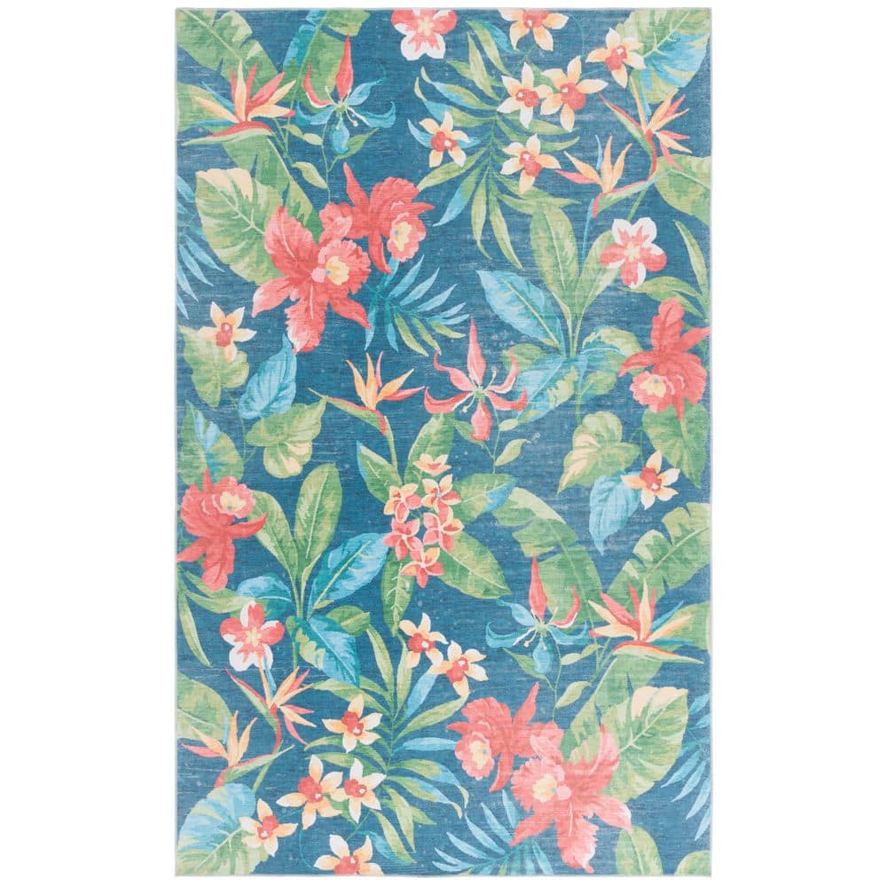Malibu Dark Blue/Green 6 ft. x 9 ft. Machine Washable Botanical Leaf Area Rug price history on PriceWatchPro