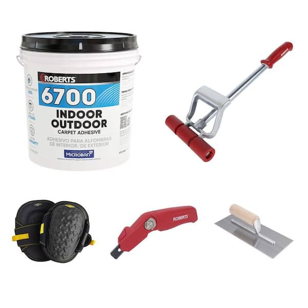 ProMax Gel Knee Pads, Carpet Knife, Flooring Roller, Trowel and 4 Gal. Adhesive Combo