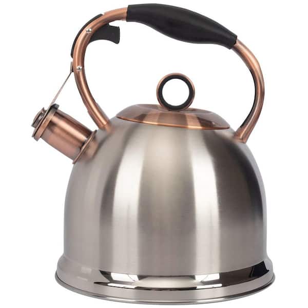 6-Cup Silver 3 qt. Food Grade Stainless Steel Whistling Stovetop Tea Kettle, One-hand Trigger Teapots, Fast to Boil