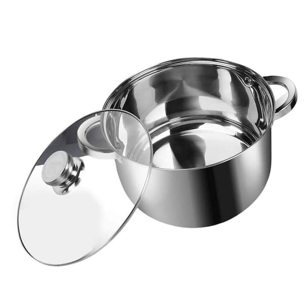 Stainless Steel Stock Pot with Lid - 10 qt. Capacity, Induction Compatible, Tri-Ply Bottom, Tempered Glass Cover