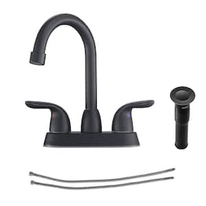 Double Handle Waterfall Vessel Sink Faucet with Drain Kit and Water Hoses Included in Matte Black