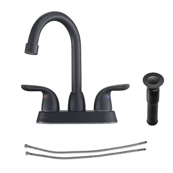 Logmey Double Handle Waterfall Vessel Sink Faucet with Drain Kit and Water Hoses Included in Matte Black