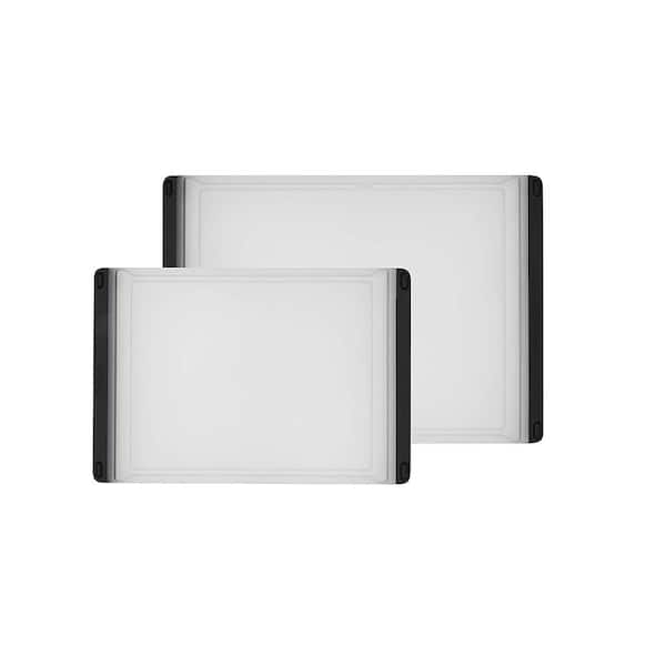 Adrinfly 2-Piece Plastic Clear White Cutting Board Set with Drip Catcher for easy pour in