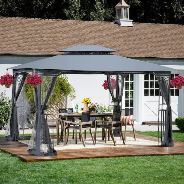OLUMAT 13 ft. x 10 ft. Gray-1 Outdoor Patio Gazebo Canopy Tent With Ventilated Double Roof and Mosquito Net have Removable Mesh