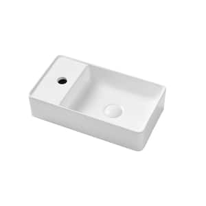 17.88 in. W White Ceramic Rectangular Above Counter Wall Mounted Vessel Sink with Pop Up Drain and Faucet Hole