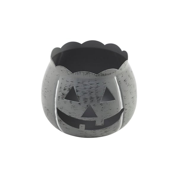 4.25 in. Antique Grey Jack-O-Lantern Halloween Candle Holder