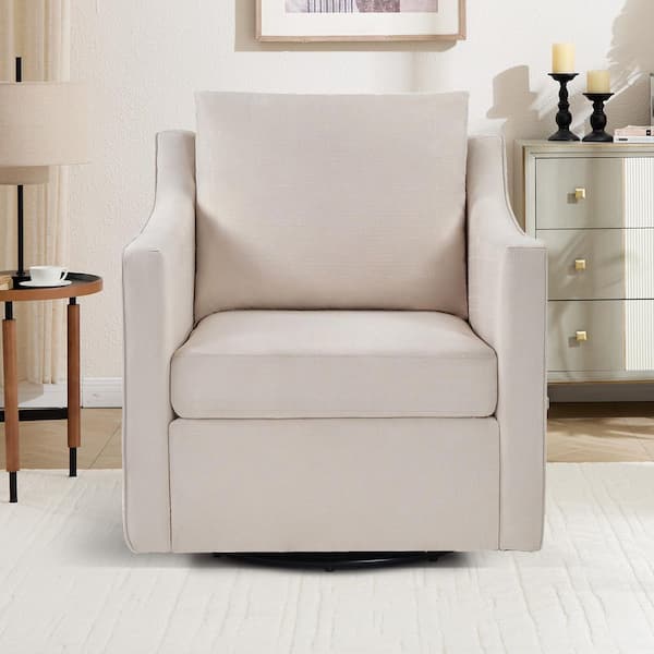 Beige Linen Modern Club Chair (Set of 1) with Thick Padded Cushion and 360° Smooth Swivel Base