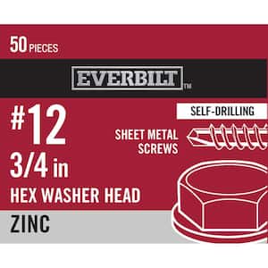 #12 x 3/4 in. Zinc Plated Hex Head Sheet Metal Screw (50-Pack)