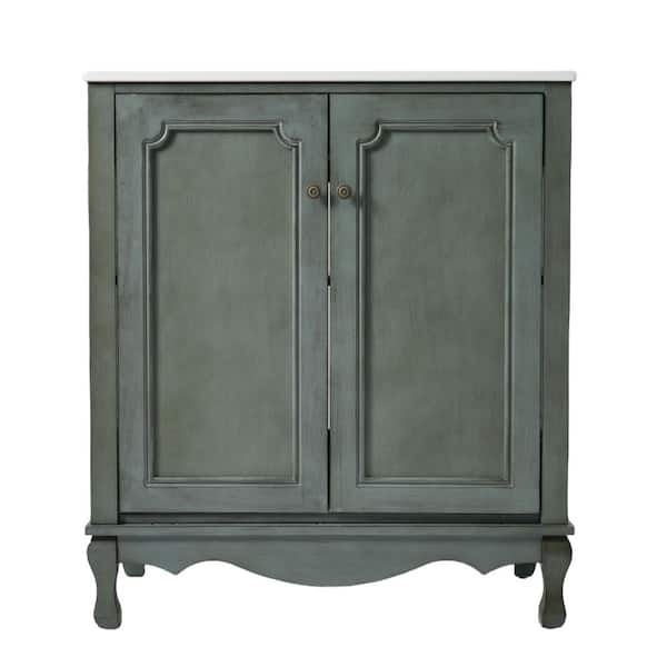 60 in. Freestanding Antique Blue Green Bath Vanity with White Ceramic Top Unassembled