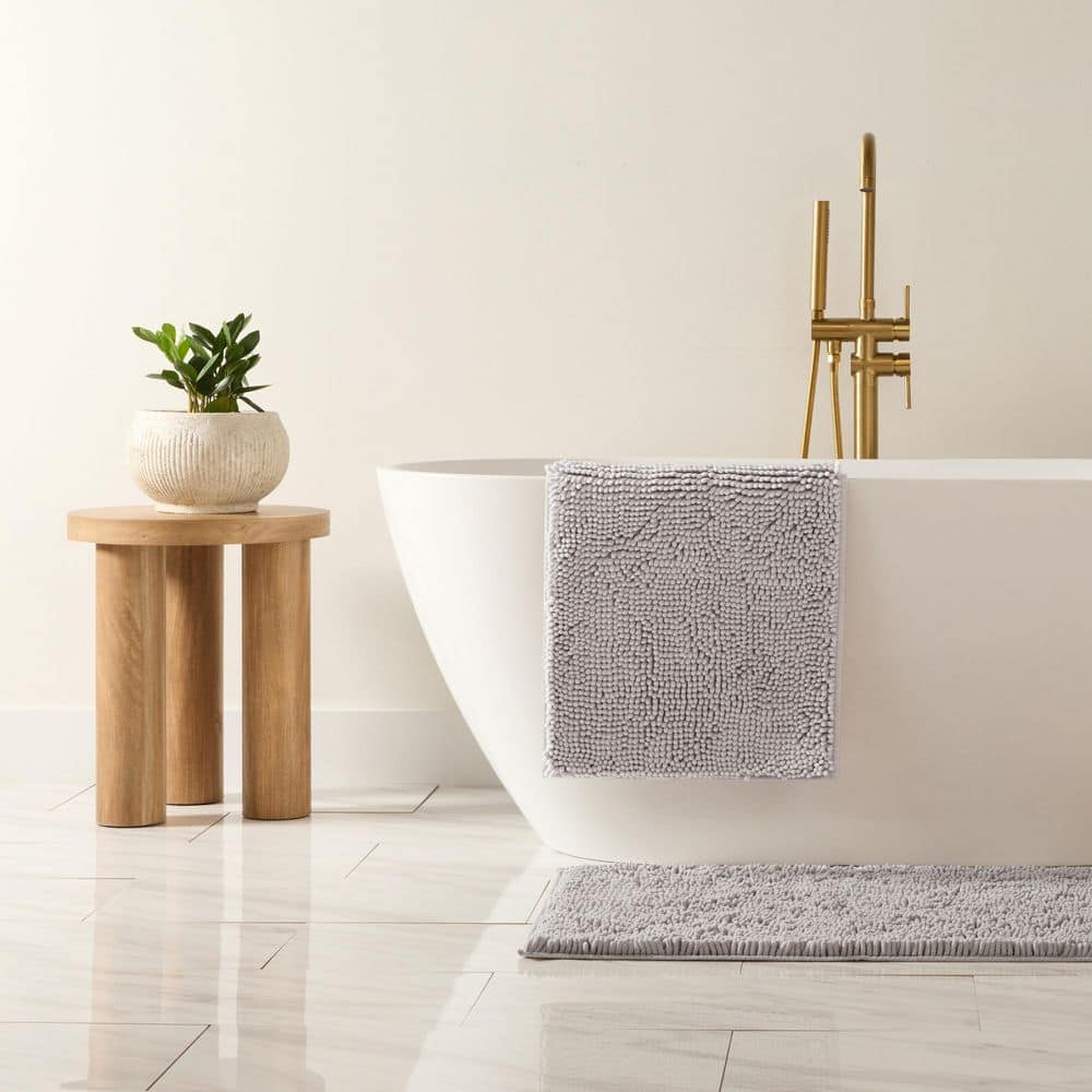 Becky Cameron Ultra Soft 24 in. x 17 in. Light Gray Chenille Bath Mat ...