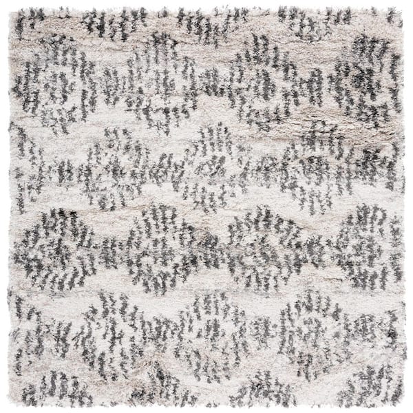 Iceland Shag 7 ft. x 7 ft. Cream/Gray Distressed Geometric Square Area Rug