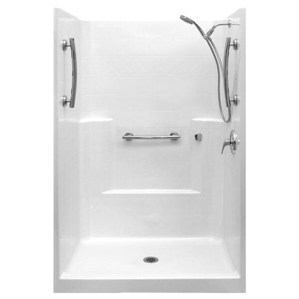 Ella Ultimate-SA 37 in. x 48 in. x 80 in. 1-Piece Low Threshold Shower Stall Package in White, RHS Shower Kit, Center Drain
