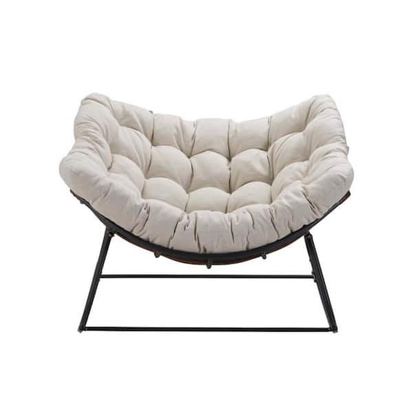 Unbranded Gray Frame Metal Outdoor Rocking Chair with Light Beige Cushion For Backyard, Patio, Poolside